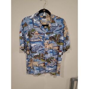 David Carey Original Men's SZ L‎ Alaska novelty print camp shirt short sleeve